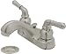 Brushed Nickel 4" Low Spout Two Lever Handles Bathroom Sink Faucet & Brass Pop Up Drain Brushed Nickel 4" Low Spout Two Lever Handles Bathroom Sink Faucet & Brass Pop Up Drain