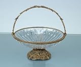 ITALIAN CRYSTAL DISH WITH SOLID BRASS HANDLE AND ACCENTS