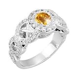 Antique Halo Engagement Platinum Ring with Orange-Yellow Diamond 3/4 carat Brilliant cut
