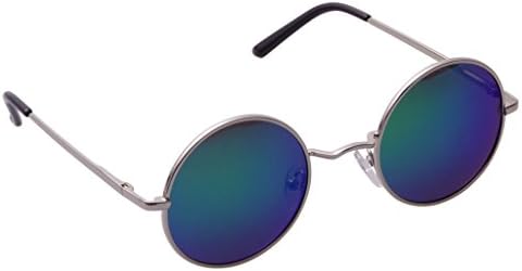 Senchoice Unisex Vintage Hippie Retro Metal Round Circle Frame Sunglasses Silver Frame Green Mirrored