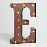 12" - Rustic Brown - Metal - Battery Operated - LED - Lighted Letter "E" | Gerson Wall Decor (92673)