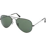 Ray-Ban Aviator Large Metal Sunglasses Black/Crystal Green, M