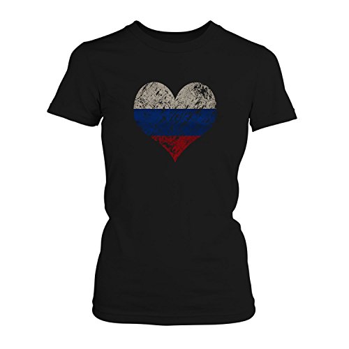 EM 2016 I Love Russia – Damen T-Shirt von Fashionalarm | Shirt für Fußball Fans | Print im Vintage Destroyed Used Look | Europameisterschaft Europameister Trikot Herz Russland, Farbe:schwarz;Größe:L