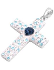 Sterling Silver Multi Colored CZ Cross Pendant Beautiful Charm Pure 925 New 30mm with 1mm Snake Chain