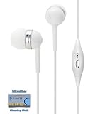 High Quality Hands free 3.5mm White Earphone with Microphone and On/off button for Blackberry Tour 9630. Includes DBROTH Microfiber Cleaning Cloth