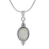 Sterling Silver Oval with White Opal Necklace