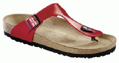 Birkenstock thongs Gizeh from Birko-Flor in Tango Red Patent with a narrow insole