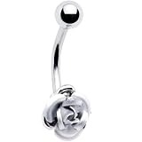 Single Silver Rose Belly Button Ring