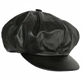 BLACK GENUINE LEATHER OVERSIZED NEWSBOY CAP HAT