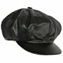 Black Genuine Leather Oversized Newsboy Cap Hat