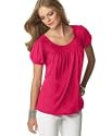 MICHAEL Michael Kors Plus Size Short-Sleeve Pleated-Neckline Top Chocolate 3X