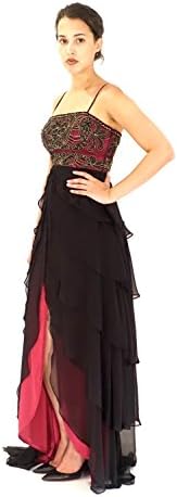 Sue Wong Women's Spaghetti Strap Layered Dress 8 Black/Magenta