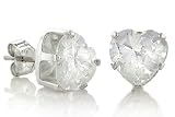 April Birthstone Diamond Simulated Heart Cut Cubic Zirconia CZ Silver Stud Earrings