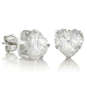 April Birthstone Diamond Simulated Heart Cut Cubic Zirconia CZ Silver Stud Earrings