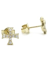 Mizuki Petite Gold and Diamond Square Cross Stud Earrings