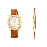 Michel Renee Mens Slimline Yellow Gold Plated Watch on Tan Strap by Michel Renee