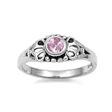 Sterling Silver Baby Ring with Pink CZ - 2mm Band Width - 5mm Face Height - Sizes: 1-5