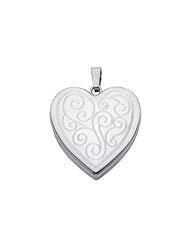 Sterling Silver Engraved Heart Locket Pendant (0.95" or 24mm Height)