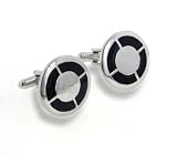 Black Enameled Bulls Eye Cufflinks Silver-Tone Cuff Links