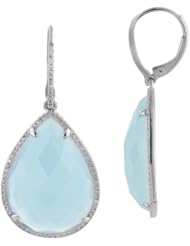 18K White Gold 0.52CT Diamond Drop Earrings with 2CT Blue Chalacedony Pear Cut 10.8gr
