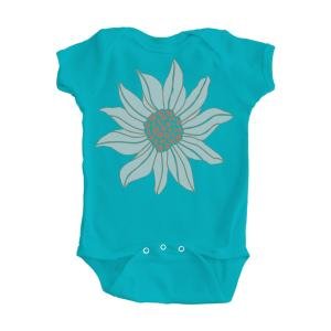 Girl's Turquoise Blue Onesie with Sunflower Design