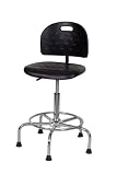 Ergo Ease 52046 Shop Stool, Workbench Height with Chrome Base Lift, Industrial Grade Polyurethane, Black and Chrome
