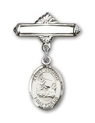 Sterling Silver Baby Badge with St. Joshua Charm and Polished Badge Pin