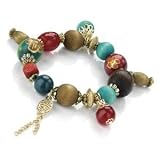New Womens Multi Coloured Wood Tone Elastic Bracelet Uk