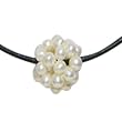 Cultured Pearl Cluster w. Leather Cord Necklace, White