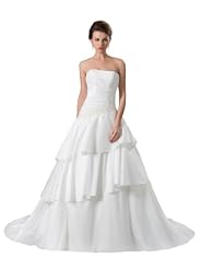 A-line Strapless Tiered Satin/Taffeta  Dress with a Court Train 