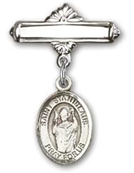 Sterling Silver Baby Badge with St. Stanislaus Charm and Polished Badge Pin
