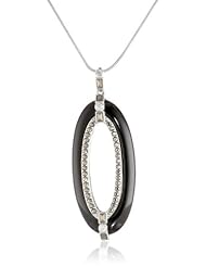 Judith Jack "Sparkles" Sterling Silver, Marcasite and Onyx Adjustable Pendant Necklace, 42"