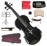 Merano 15" Black Viola with Case and Bow+Extra Set of String, Extra Bridge, Shoulder Rest, Rosin, Metro Tuner, Music Stand, Mute