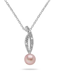 All Natural Freshwater Pink Pearl and Diamond Pendant in 10K White Gold