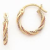 14k Tri-Color 2mm Twisted Hoop Earrings