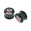 Black Acrylic Single Flare Plugs with Penguin Logo - 00G (10mm) - Sold as a Pair