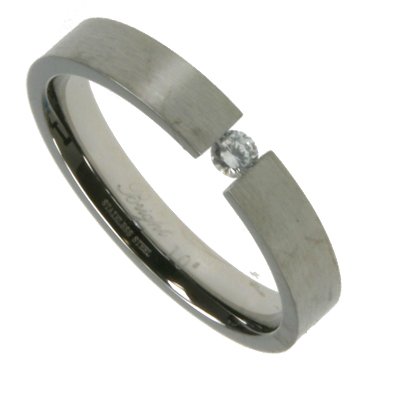 Click here to buy 316L Stainless Steel Ring with matte polish and cubic zirconia stone. Width: 4mm by ToltecTraders.com.