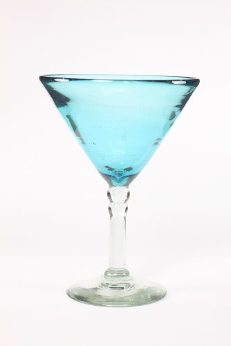 VIVAZ Bolitas Margarita Glass, Martini Style, Turquoise Recycled Glass, Set of 4