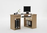BEECH Colour Wood Corner Computer / PC Work Station Table Desk with Drawer, File Storage and Keyboard Shelf by DMF (FLX)