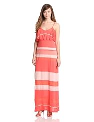 V-neck  Cotton/Nylon/Polyester Spaghetti Strap Maxi Dress  With Ruffles