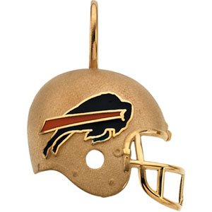 Mens Womens 14k Yellow Solid Gold NFL Logo Buffalo Bills Helmet Pendant with Black and Red Enamel Buffalo