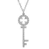 Platinum Plated Sterling Silver White Cubic Zirconia Open Cross Key Pendant, 16 + 2 E x tender
