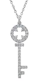 Platinum Plated Sterling Silver White Cubic Zirconia Open Cross Key Pendant, 16 + 2