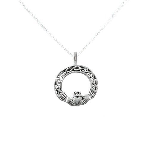 Claddagh Pendant   Sterling Silver Irish Celtic Claddagh Heart Knot Pendant and 18 Necklace Included