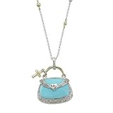 14K Two Tone Gold Reconstructed Turquoise & Diamond Necklace