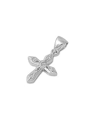 Sterling Silver Cross Clear CZ Pendant Unique Wholesale Charm Pure 925 New 9mm with 1.4mm Box Chain
