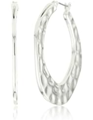 Nine West Silver-Tone Plated Hammered Textured Click-It Hoop Earrings