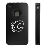 Apple iPhone 4 4S 4G Black Aluminum & Silicone Case Calgary Flames