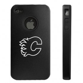 Apple iPhone 4 4S 4G Black Aluminum & Silicone Case Calgary Flames