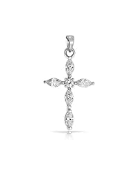 Bling Jewelry Vintage Style Marquise CZ Cross Pendant 925 Sterling Silver